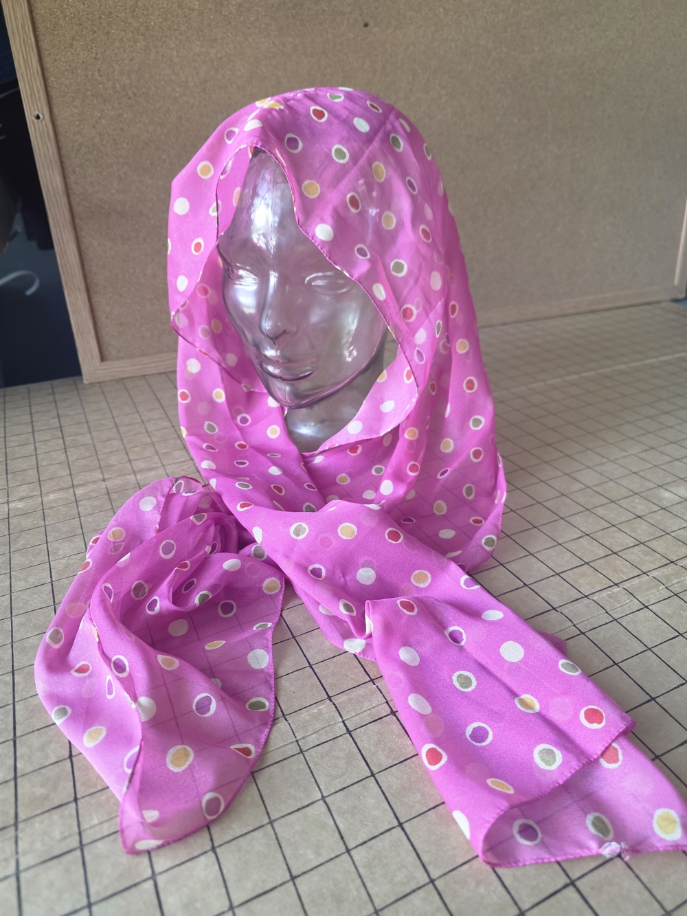 Pink Multicolor Polka Dot Lightweight Scarf 14x60